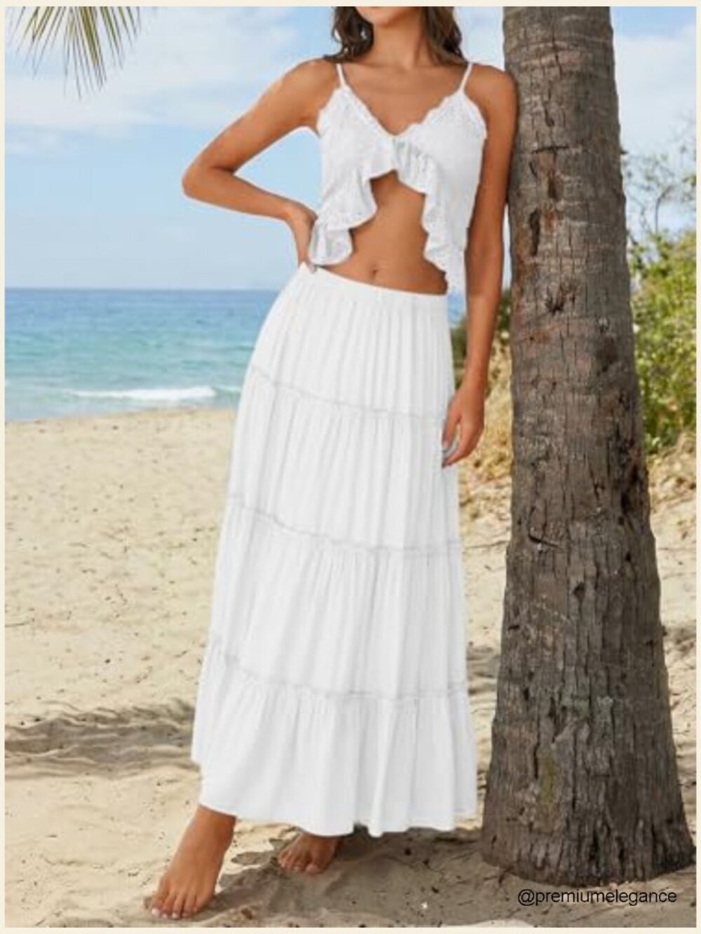 Boho Maxi Skirt High Waist Elastic with Pockets Flowy Midi - Picture 6 of 7